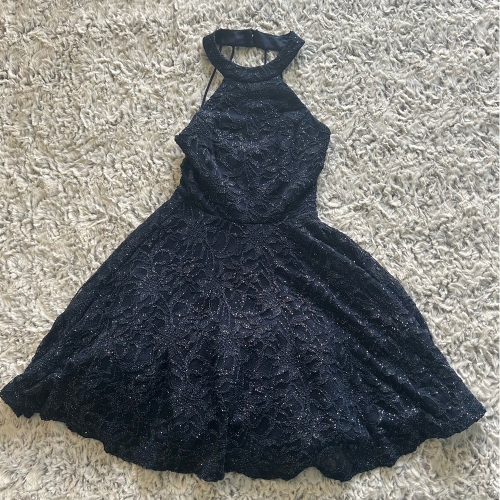 B Darlin juniors navy blue sequin lace dress, Size 1/2